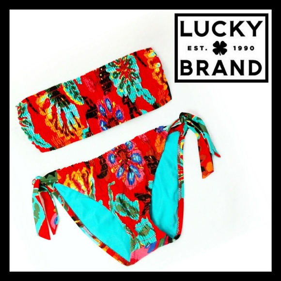 Lucky Brand Other - Lucky Brand Tropical Bikini Bandeau Swim Set